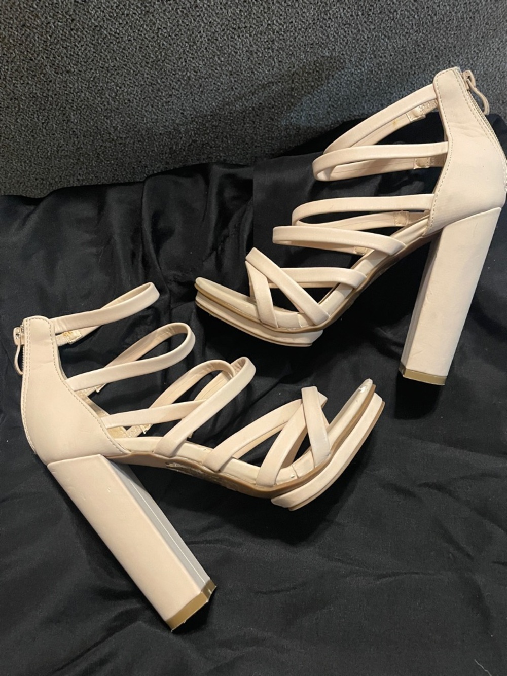 Women's Strappy Block Heel Sandals in Light Nude